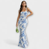 Thalia ™ ｜ Kvetinová potlač spoločenských šiat s viazanými ramienkami