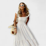 Dalibora ™ ｜Kárované maxikleid s volánovými rukávmi