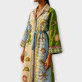 Jule ™ ｜ Tlačené Twill Midi Košeľové Šaty s Opaskom