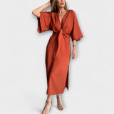 Holly ™ ｜ Pohodlné šaty s V-výstrihom z bavlny a ľanu so šnurovaním