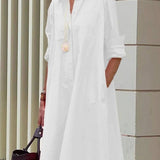 Terézia™ ｜Moderné košeľové šaty s golierom a trojštvrťovými rukávmi