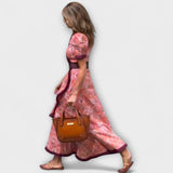 Františka ™ ｜Elegantné Ružové Maxi Šaty s Krátkymi Rukávmi