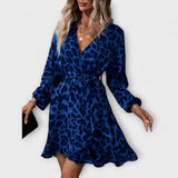Barbora™ ｜Elegantné šaty s leopardím vzorom, V-výstrihom a opaskom