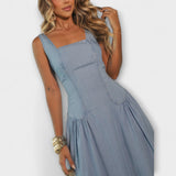 Lux  ™ ｜ Denim Modré Trägerless Šaty