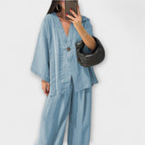 Jacqueline ™ ｜ Ležérny top s V-výstrihom a nohavicový set