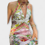 Ayla ™ ｜ Kvetinový vzor bezrukávové maxi šaty s otvoreným chrbtom