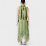 Kaia ™ ｜ Saténová blúzka s čipkovým lemom a plisovaným výstrihom v sade