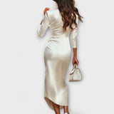 Rebecca ™ ｜ Elegantné biele saténové midi šaty s V-výstrihom