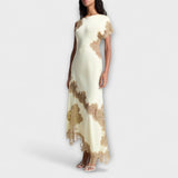 Margaret  ™ ｜Maxi šaty s saténovými a čipkovými akcentmi