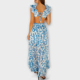 Elin ™ ｜ Maxi šaty s volánmi a detailmi s výrezmi