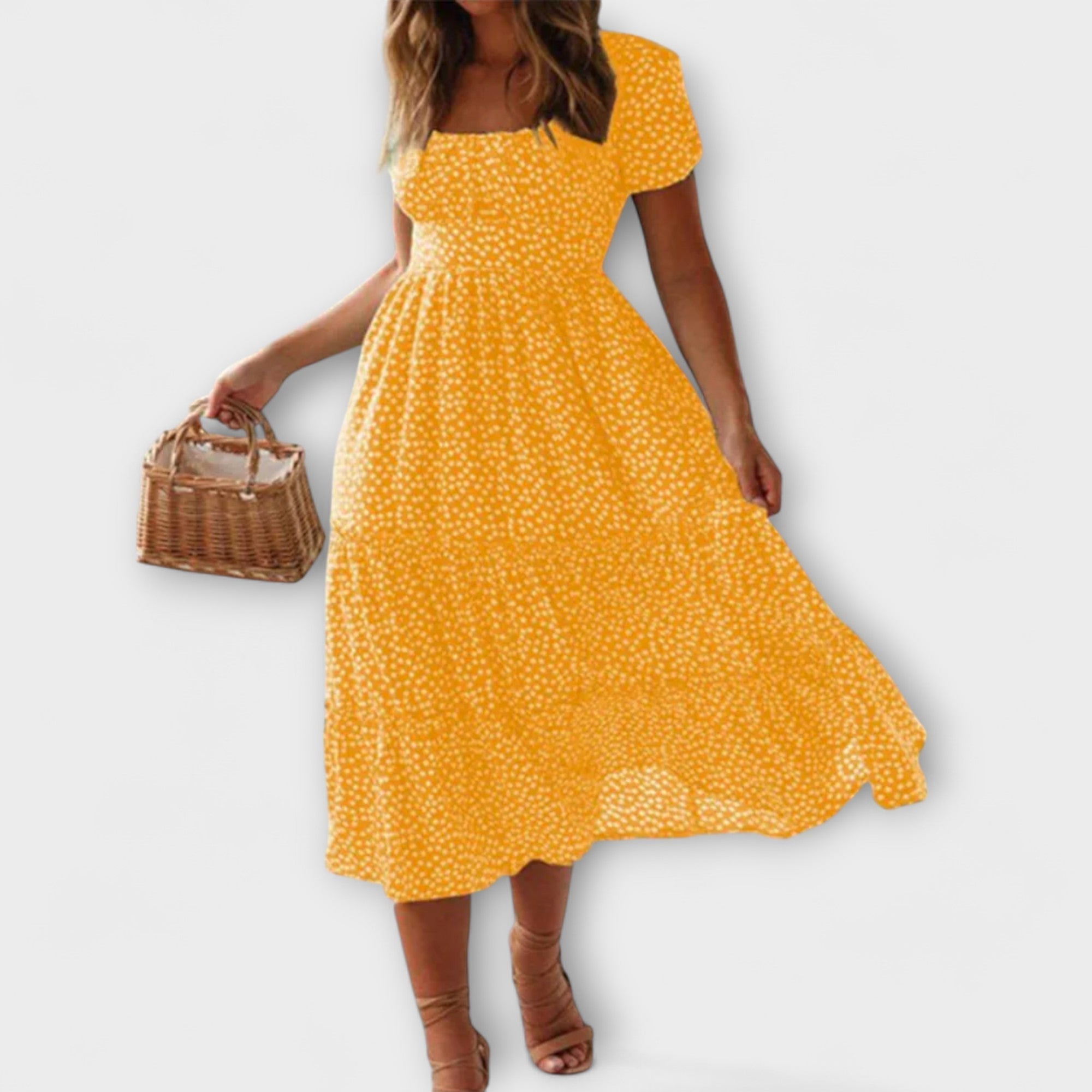 Editka ™ ｜Vintage kvetinový vzor Puffärmel Maxikleid