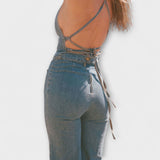 Julie™ ｜ Rozšírený denimový overal s detailom na viazanie