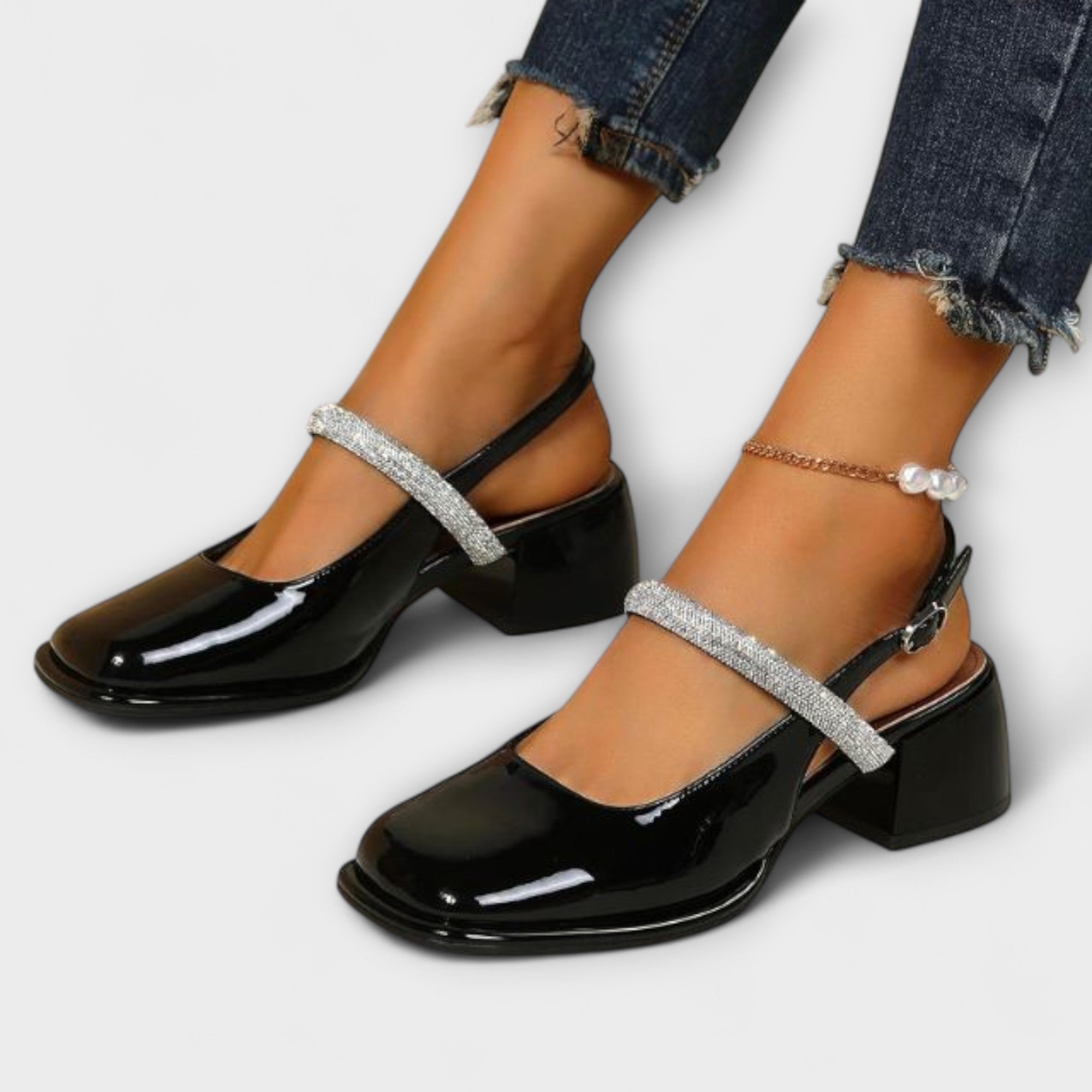 Celandra ™ ｜ Mary Janes s trblietavými remienkami a blokovým podpätkom