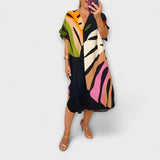 Roos ™ ｜ Uvoľnené šaty s farebným potlačou listov