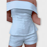 Olivia ™ ｜Biely bavlneno-ľanový dvojdielny set