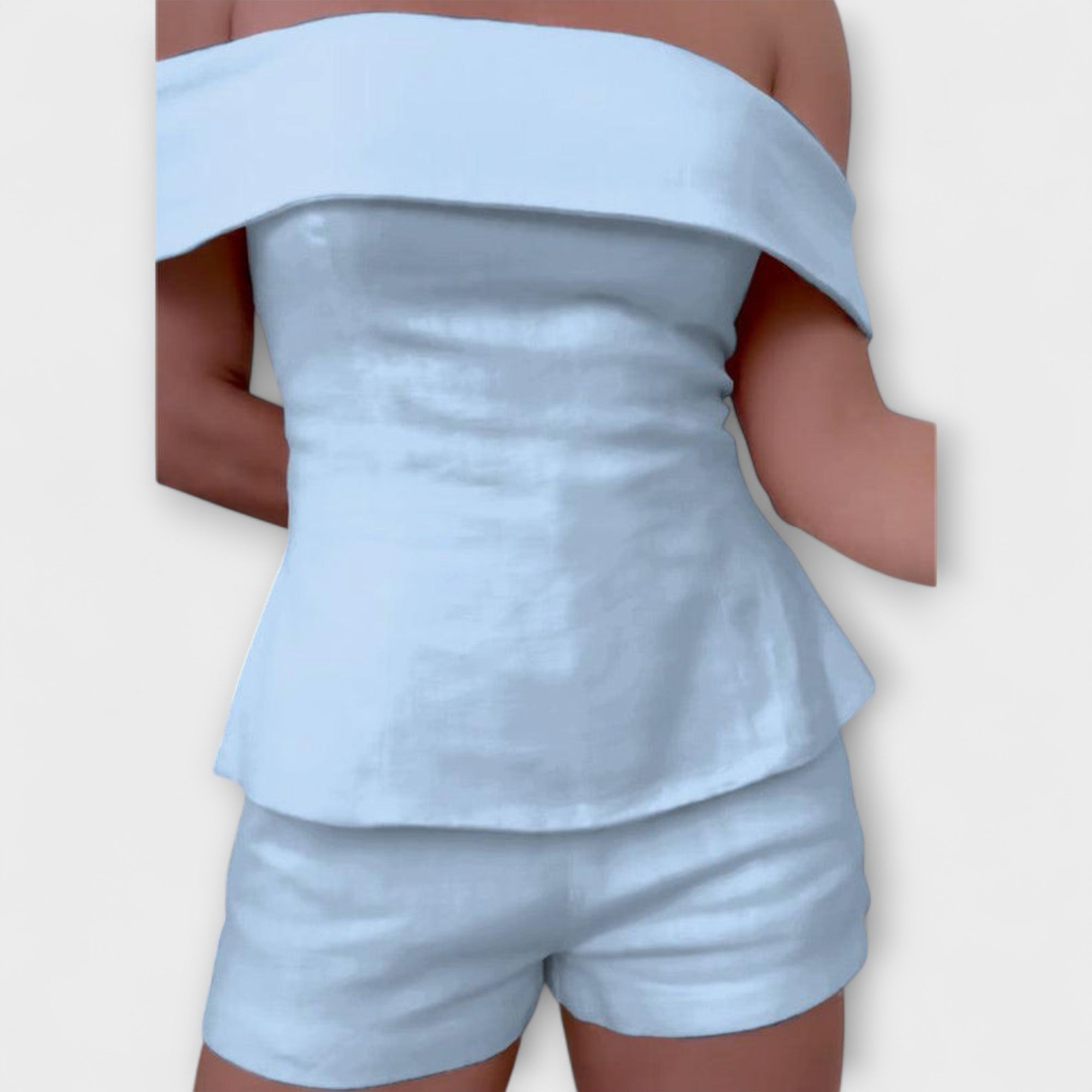 Olivia ™ ｜Biely bavlneno-ľanový dvojdielny set