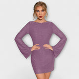 Michaela ™ ｜Šaty bez chrbta s flitrami a dlhými rukávmi