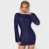 Michaela ™ ｜Šaty bez chrbta s flitrami a dlhými rukávmi